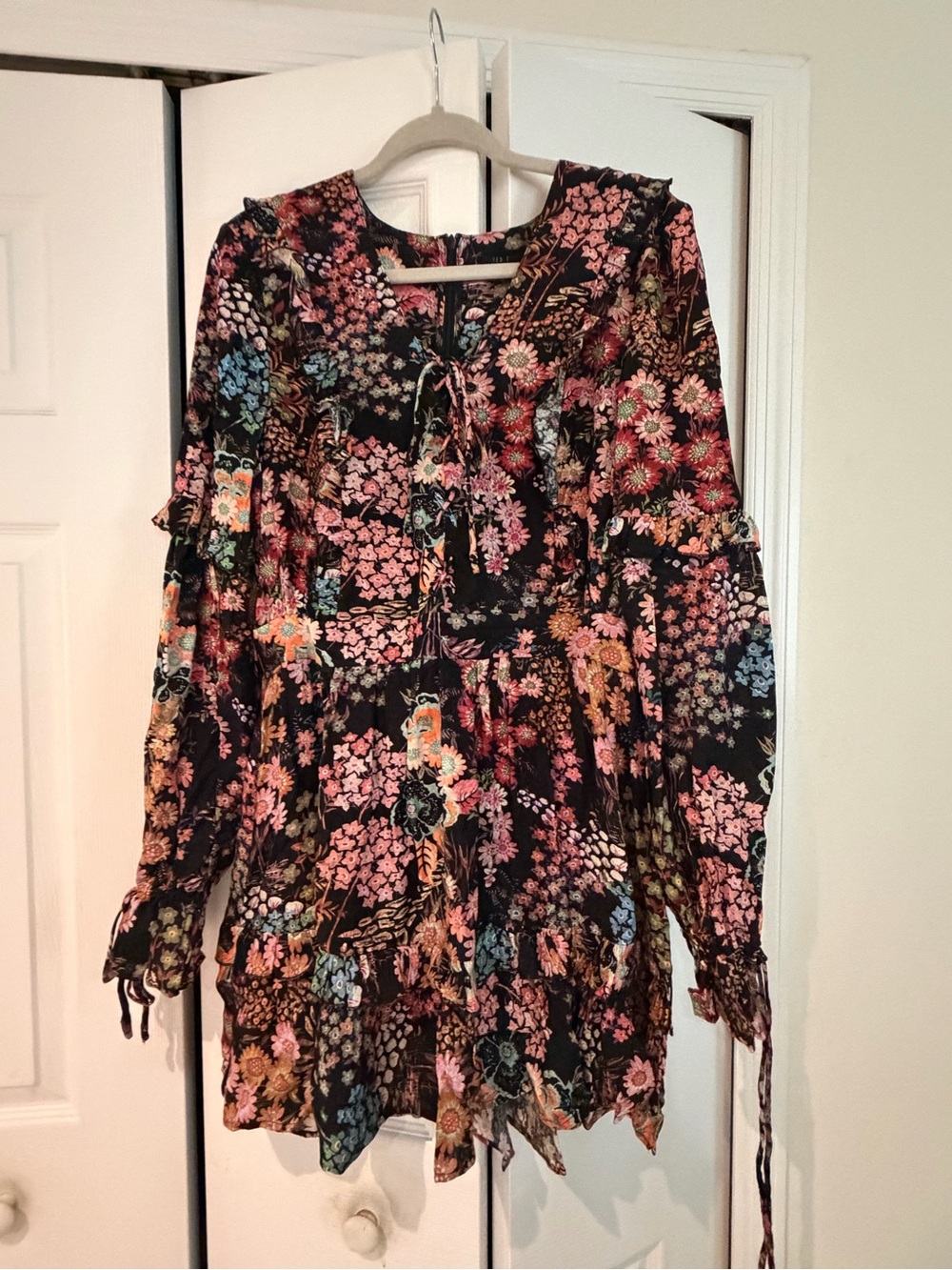 Ted Baker Black Floral Tie-Front Long Sleeve Dress